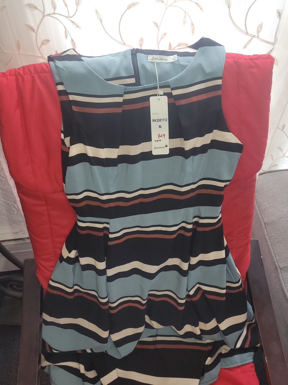 Sleeveless Striped Midi Dress in Blue and Black by